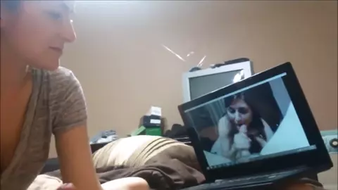 Naked on Stage GF gives a really Great Blowjob Handjob Performance CIM